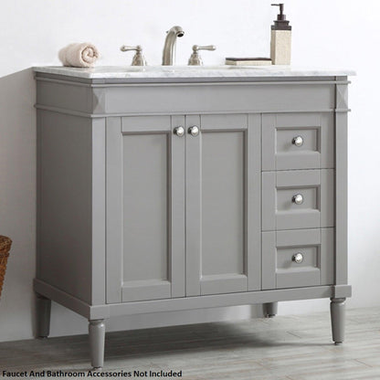 Vinnova Catania 37" Gray Freestanding Single Vanity Set In White Carrara Marble Top With Undermount Ceramic Sink