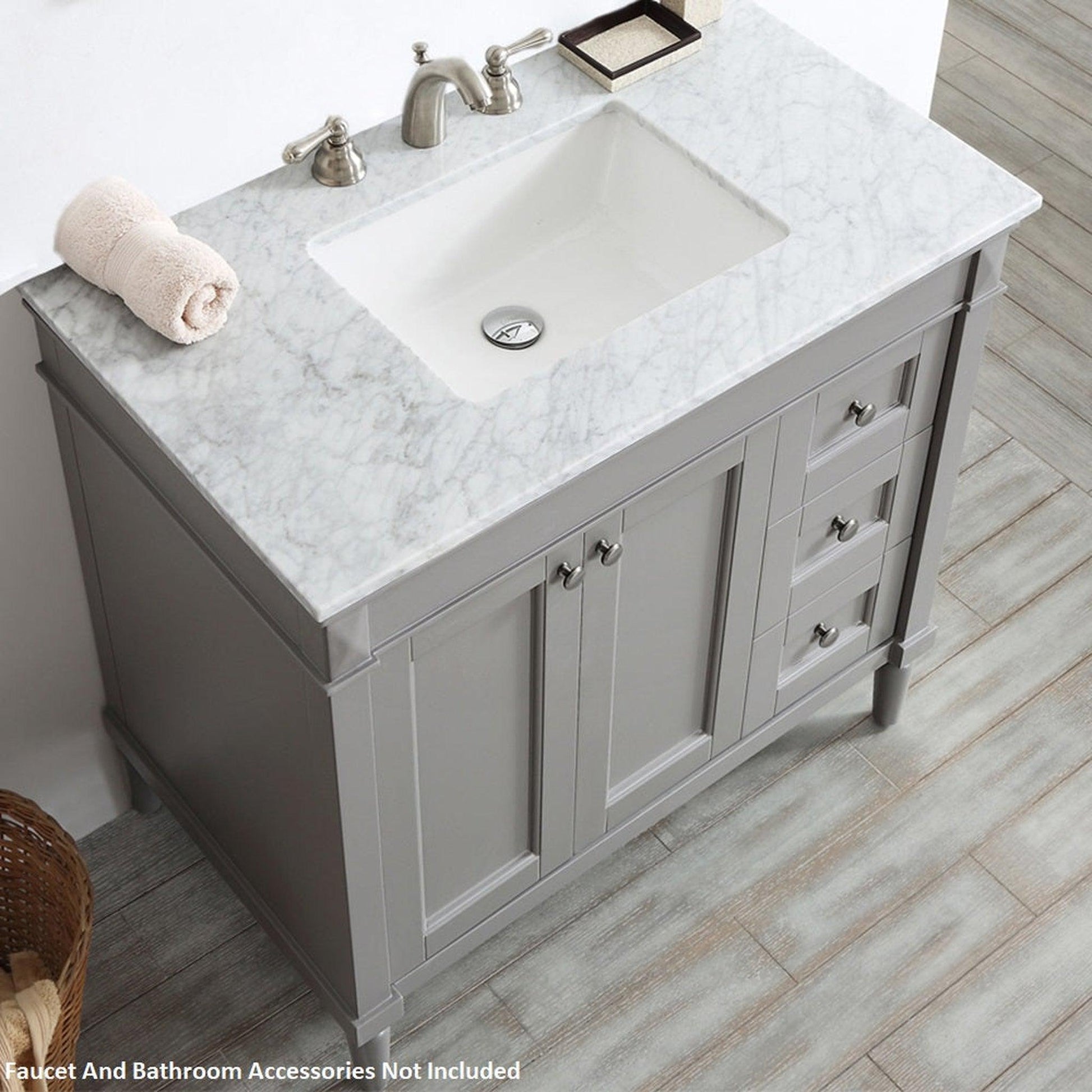 Vinnova Catania 37" Gray Freestanding Single Vanity Set In White Carrara Marble Top With Undermount Ceramic Sink