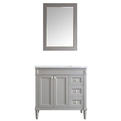 Vinnova Catania 37" Gray Freestanding Single Vanity Set In White Carrara Marble Top With Undermount Ceramic Sink and Mirror