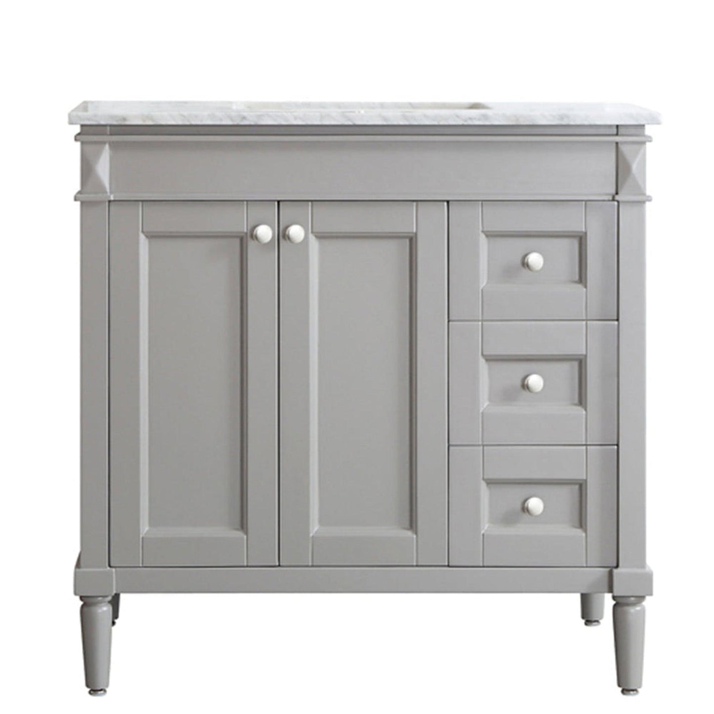 Vinnova Catania 37" Gray Freestanding Single Vanity Set In White Carrara Marble Top With Undermount Ceramic Sink