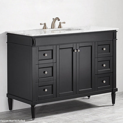 Vinnova Catania 48" Espresso Freestanding Single Vanity Set In White Carrara Marble Top With Undermount Ceramic Sink