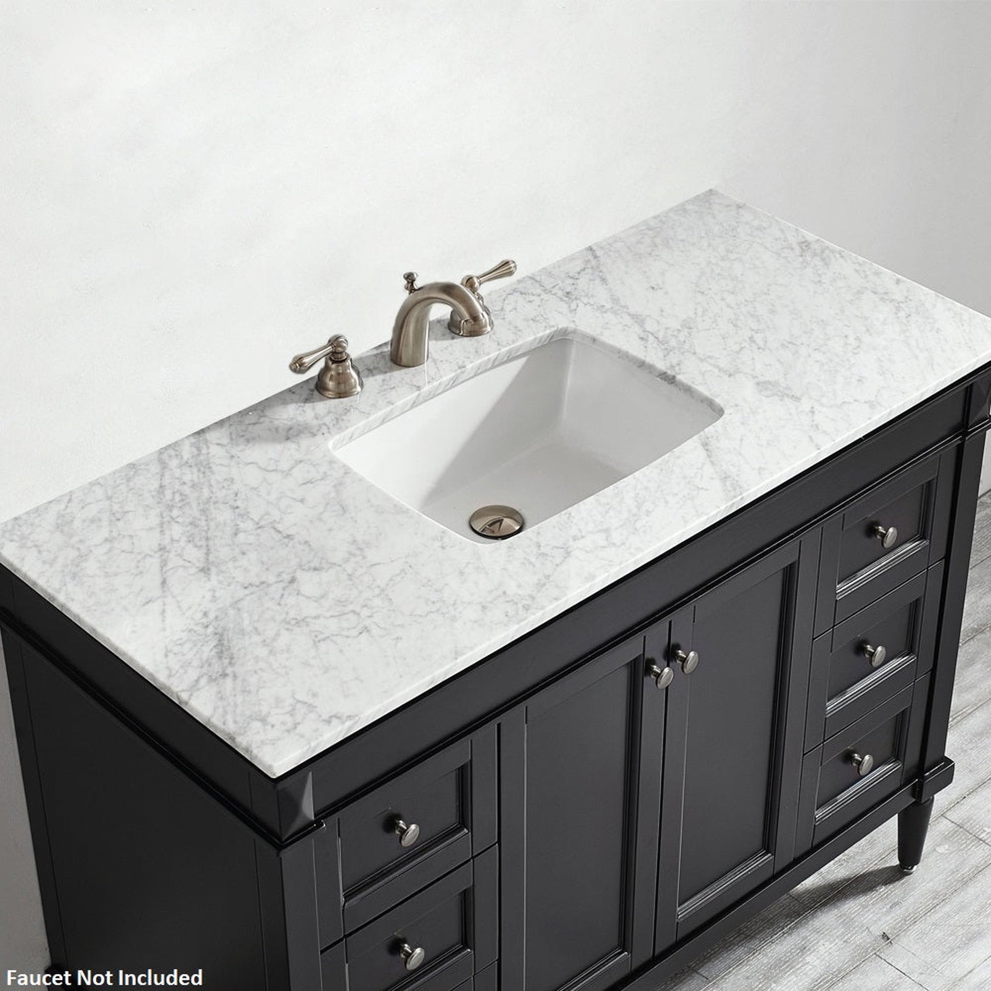 Vinnova Catania 48" Espresso Freestanding Single Vanity Set In White Carrara Marble Top With Undermount Ceramic Sink