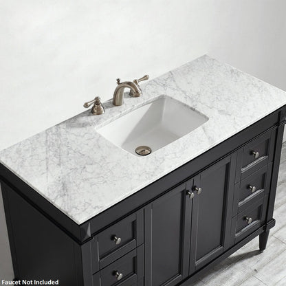 Vinnova Catania 48" Espresso Freestanding Single Vanity Set In White Carrara Marble Top With Undermount Ceramic Sink