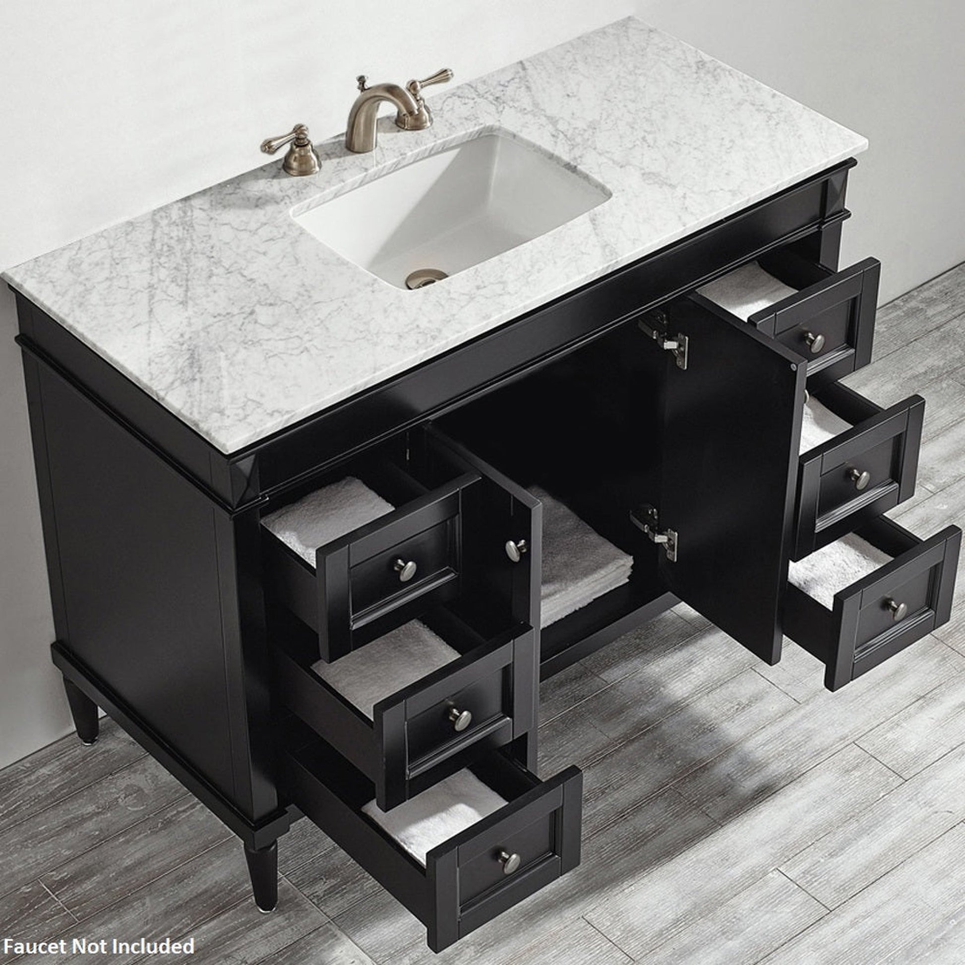 Vinnova Catania 48" Espresso Freestanding Single Vanity Set In White Carrara Marble Top With Undermount Ceramic Sink