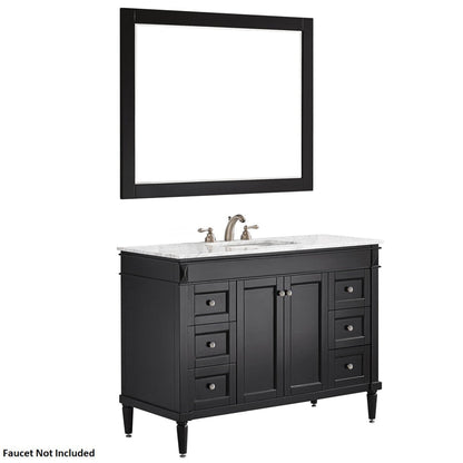 Vinnova Catania 48" Espresso Freestanding Single Vanity Set In White Carrara Marble Top With Undermount Ceramic Sink and Mirror