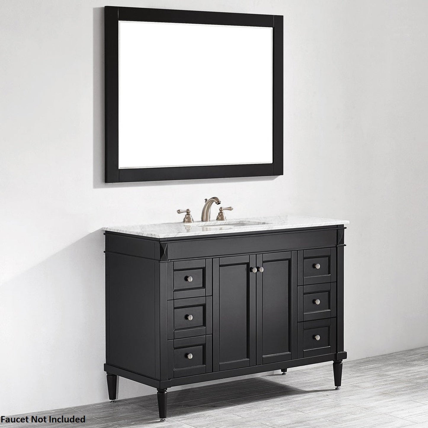 Vinnova Catania 48" Espresso Freestanding Single Vanity Set In White Carrara Marble Top With Undermount Ceramic Sink and Mirror