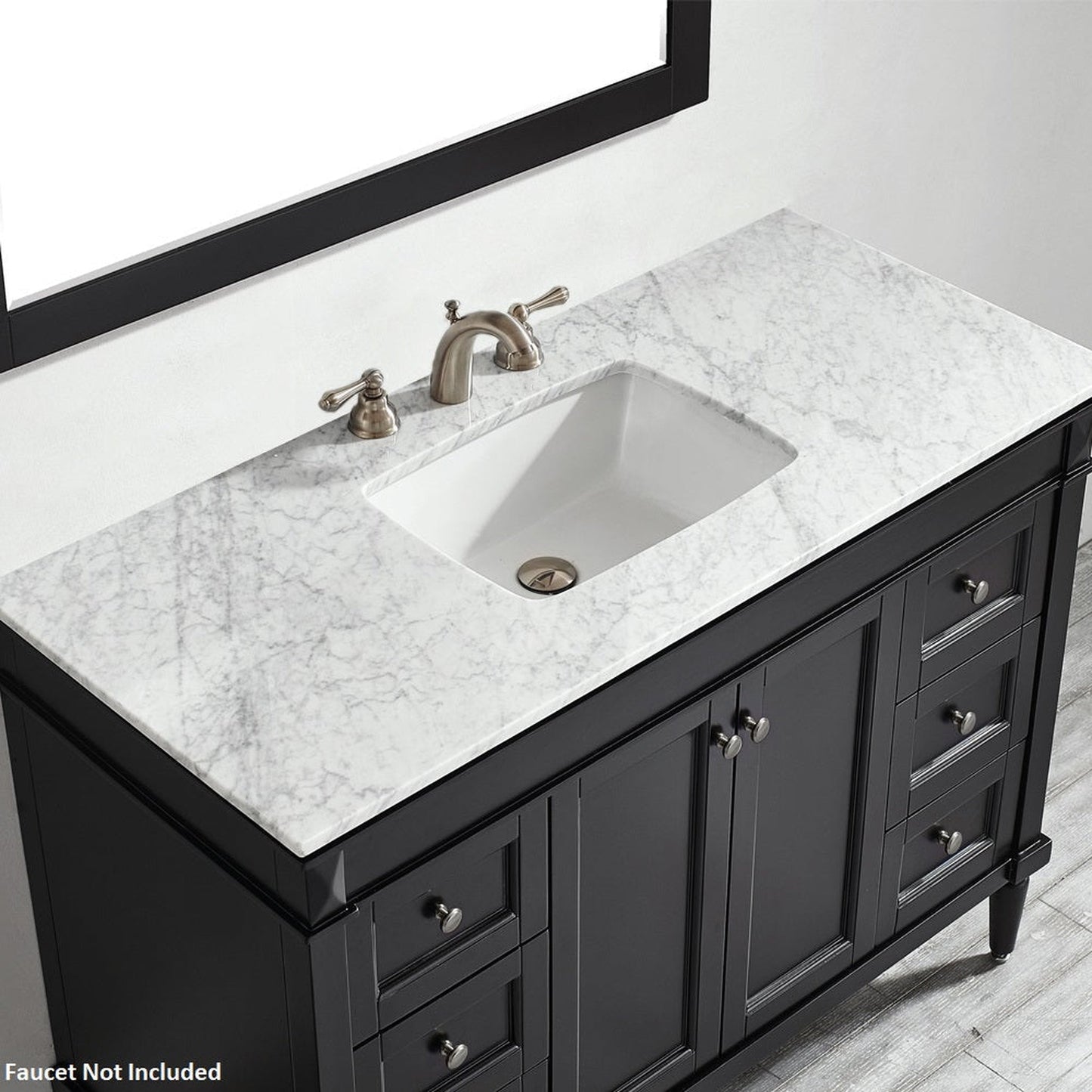 Vinnova Catania 48" Espresso Freestanding Single Vanity Set In White Carrara Marble Top With Undermount Ceramic Sink and Mirror