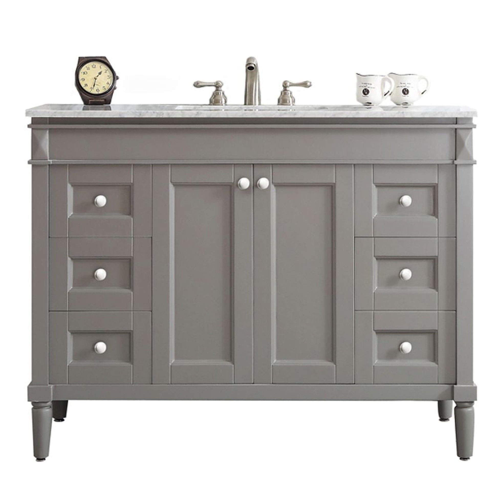 Vinnova Catania 48" Gray Freestanding Single Vanity Set In White Carrara Marble Top With Undermount Ceramic Sink and Mirror