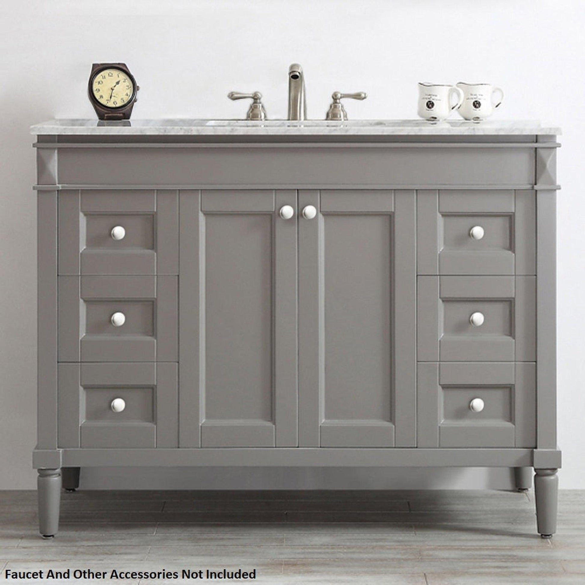 Vinnova Catania 48" Gray Freestanding Single Vanity Set In White Carrara Marble Top With Undermount Ceramic Sink