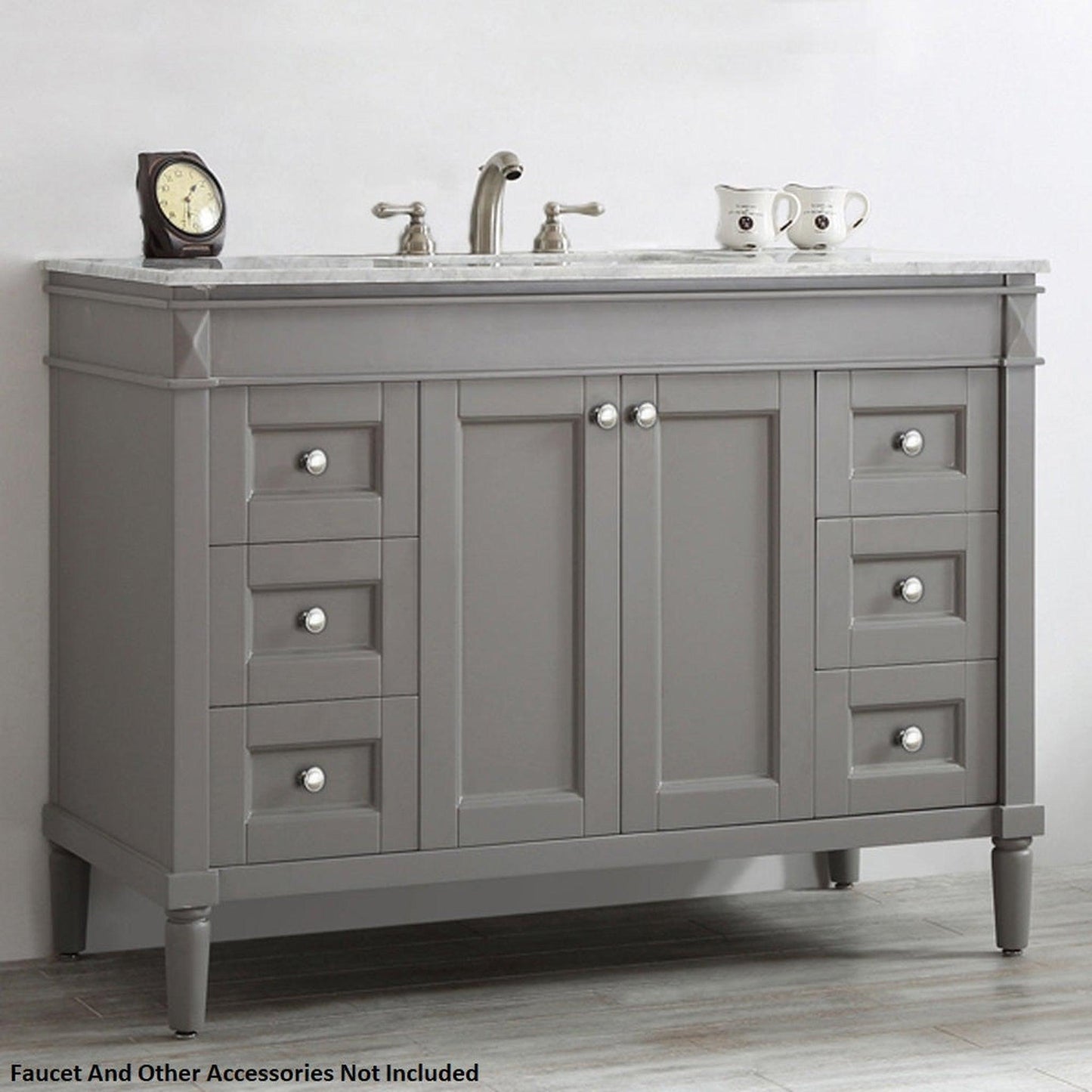 Vinnova Catania 48" Gray Freestanding Single Vanity Set In White Carrara Marble Top With Undermount Ceramic Sink