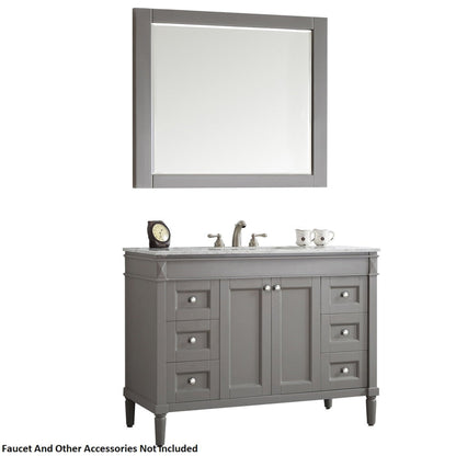 Vinnova Catania 48" Gray Freestanding Single Vanity Set In White Carrara Marble Top With Undermount Ceramic Sink and Mirror