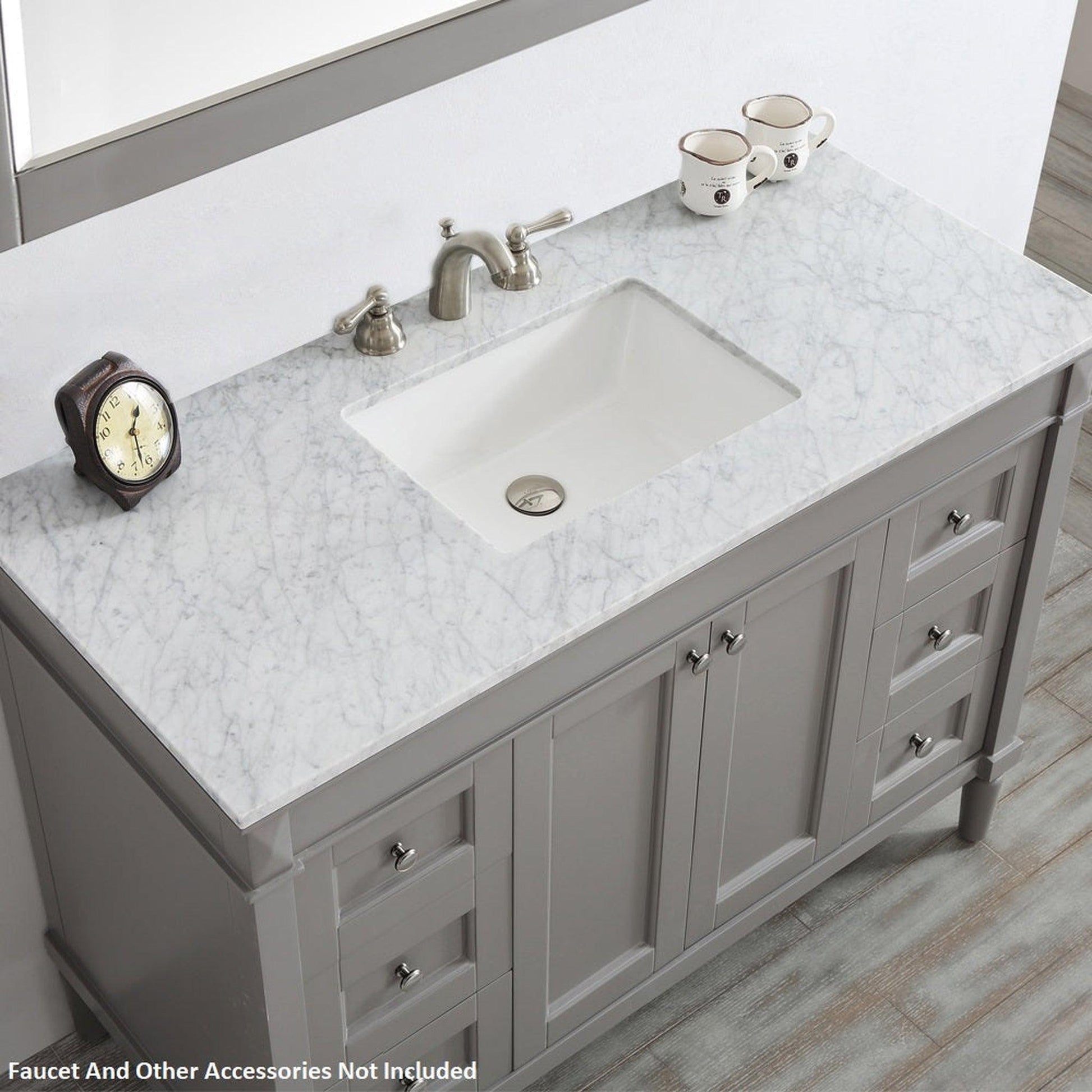 Vinnova Catania 48" Gray Freestanding Single Vanity Set In White Carrara Marble Top With Undermount Ceramic Sink and Mirror