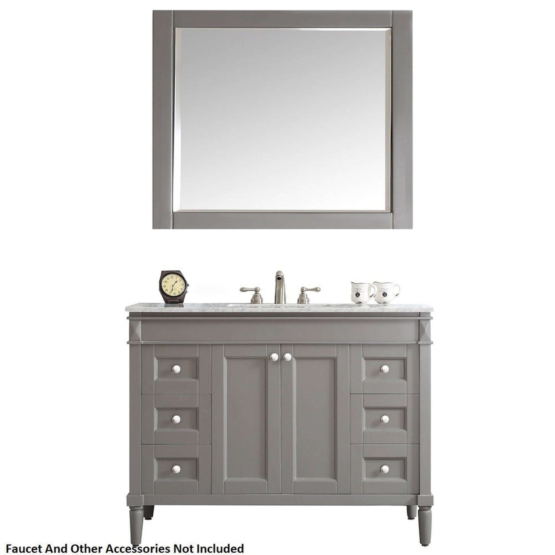 Vinnova Catania 48" Gray Freestanding Single Vanity Set In White Carrara Marble Top With Undermount Ceramic Sink and Mirror