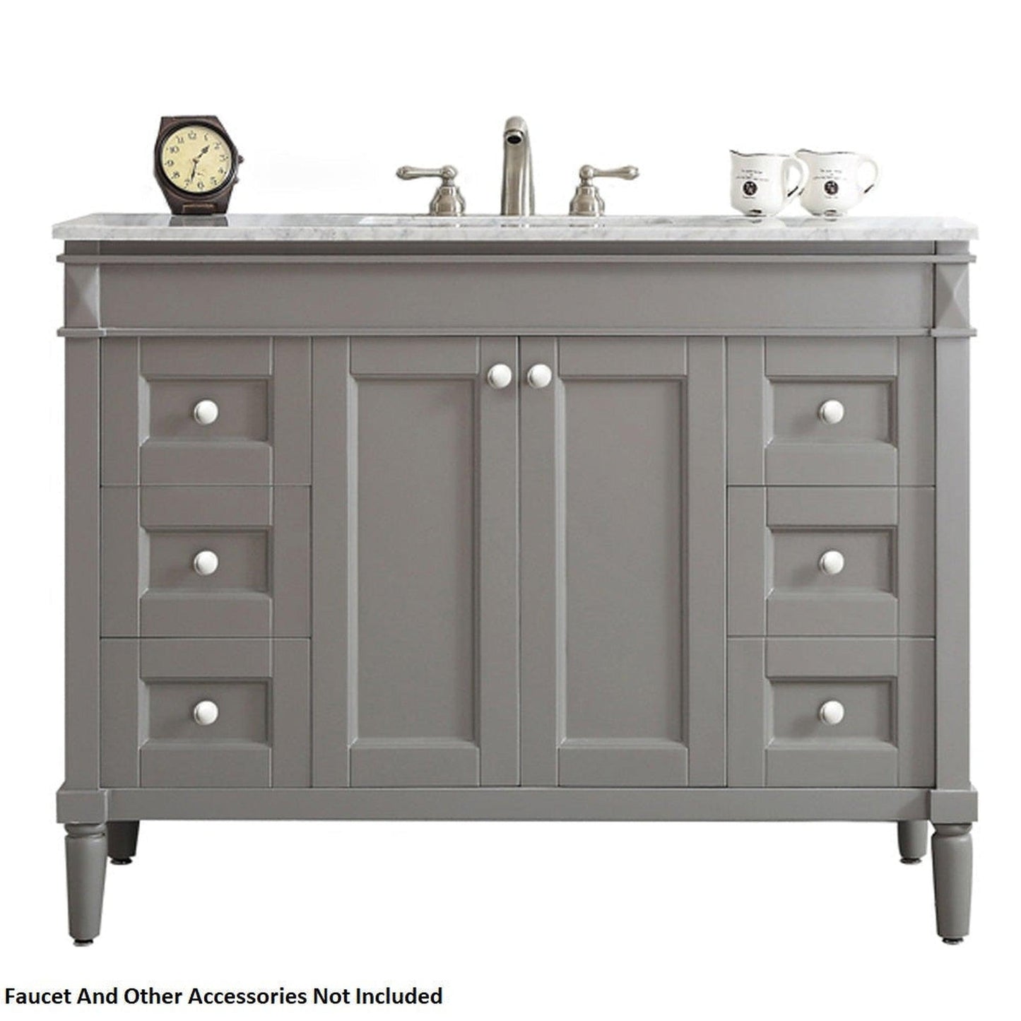 Vinnova Catania 48" Gray Freestanding Single Vanity Set In White Carrara Marble Top With Undermount Ceramic Sink