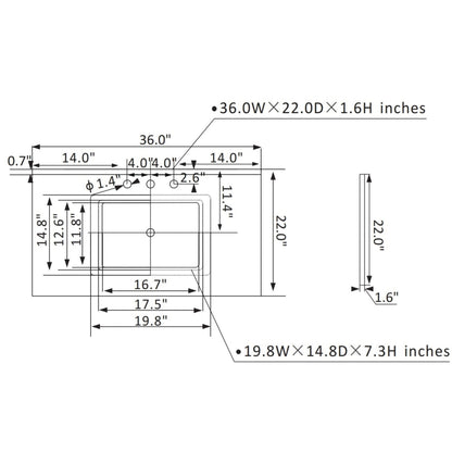 Vinnova Charlotte 36" Finnish Green Freestanding Single Vanity Set In White Carrara Composite Quartz Stone Top With Undermount Ceramic Sink, Backsplash and Mirror