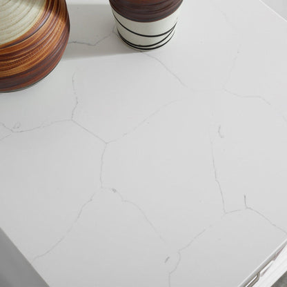 Vinnova Charlotte 36" White Freestanding Single Vanity Set In White Carrara Composite Quartz Stone Top With Undermount Ceramic Sink, Backsplash and Mirror
