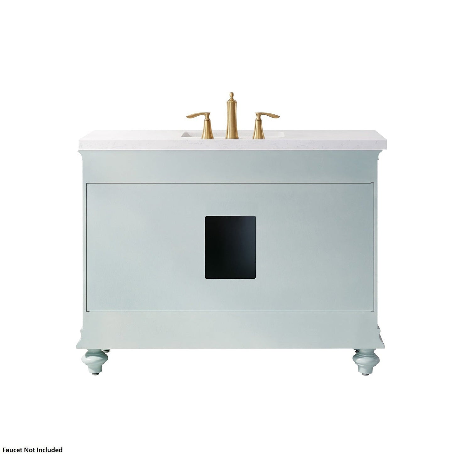 Vinnova Charlotte 48"Finnish Green Freestanding Single Vanity Set In White Carrara Composite Quartz Stone Top With Undermount Ceramic Sink, Backsplash and Mirror