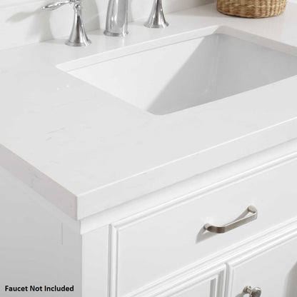 Vinnova Charlotte 60" White Freestanding Double Vanity Set In White Carrara Composite Quartz Stone Top With Undermount Ceramic Sink