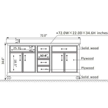 Vinnova Charlotte 72" Gray Freestanding Double Vanity Set In White Carrara Composite Quartz Stone Top With Undermount Ceramic Sink and Backsplash