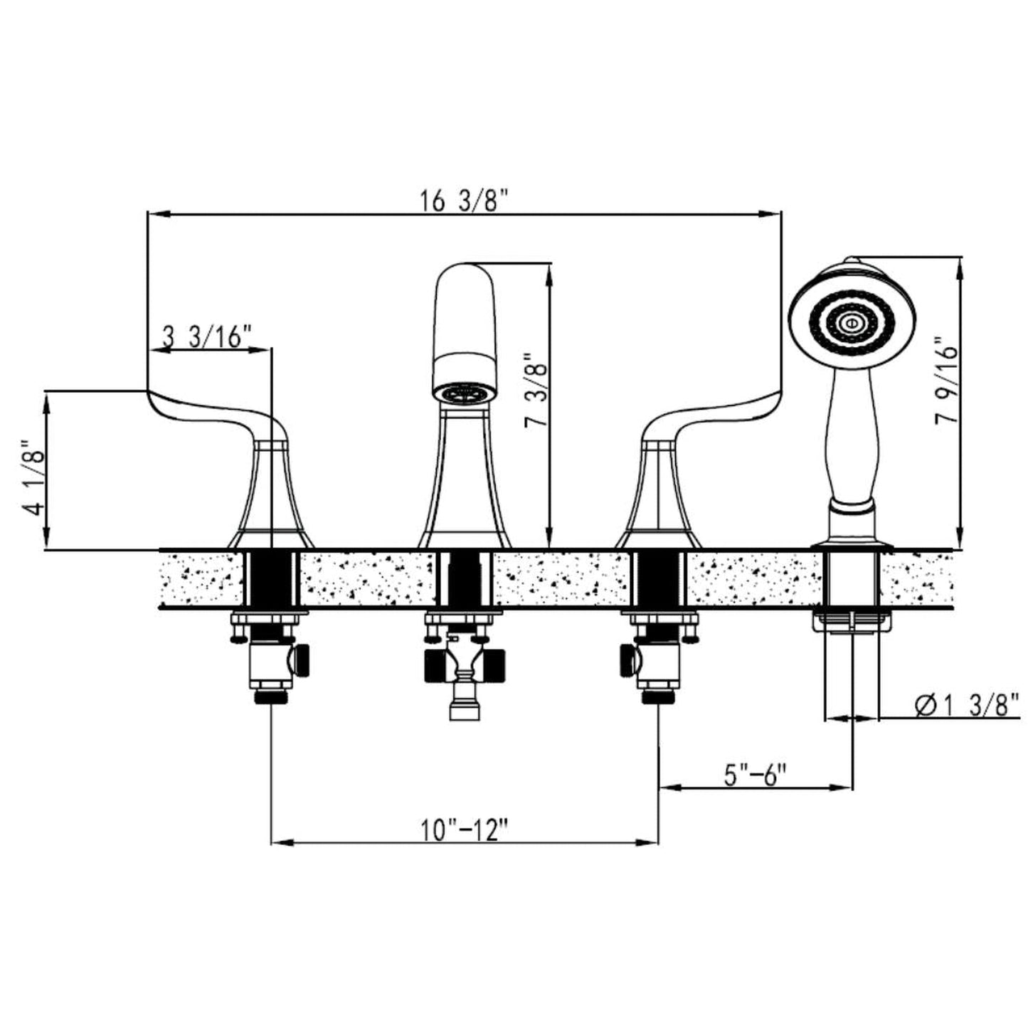 Vinnova Claudius 7" Two Hole Polished Chrome Deck Mounted Low Arc Roman Tub Faucet With Hand Shower