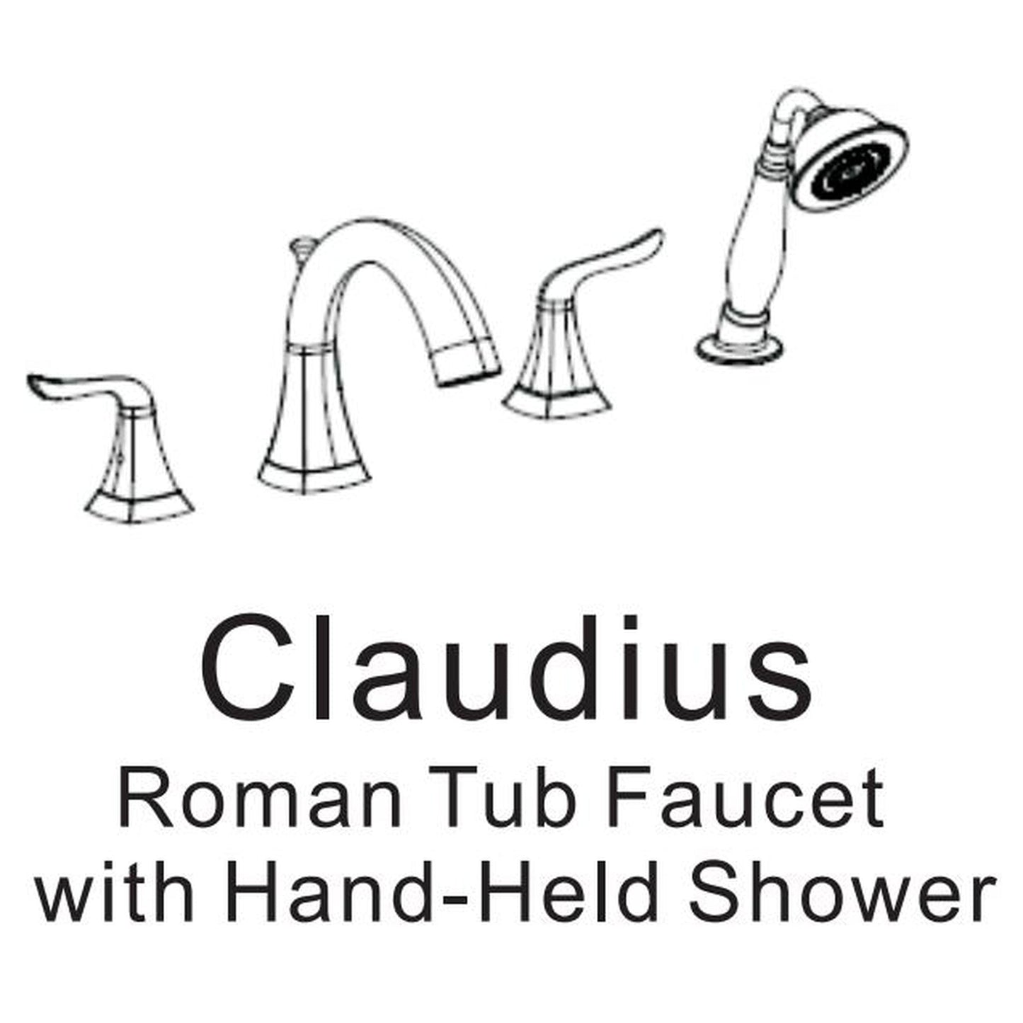 Vinnova Claudius 7" Two Hole Polished Chrome Deck Mounted Low Arc Roman Tub Faucet With Hand Shower