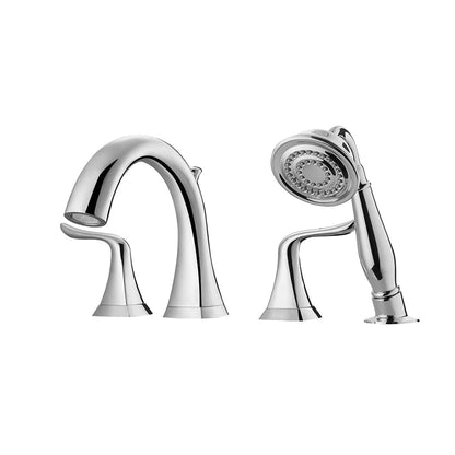Vinnova Claudius 7" Two Hole Polished Chrome Deck Mounted Low Arc Roman Tub Faucet With Hand Shower