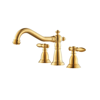 Vinnova Corella 6" Two Hole Brushed Gold 8" Widespread Low Arc Bathroom Sink Faucet