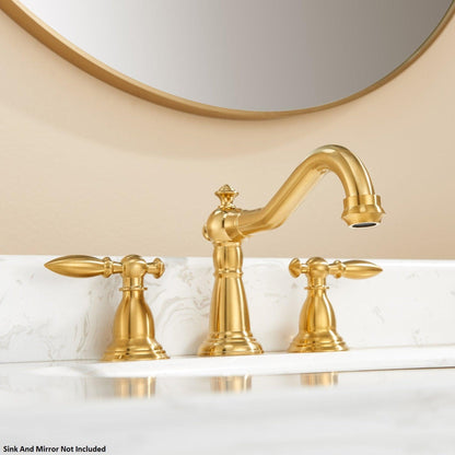 Vinnova Corella 6" Two Hole Brushed Gold 8" Widespread Low Arc Bathroom Sink Faucet