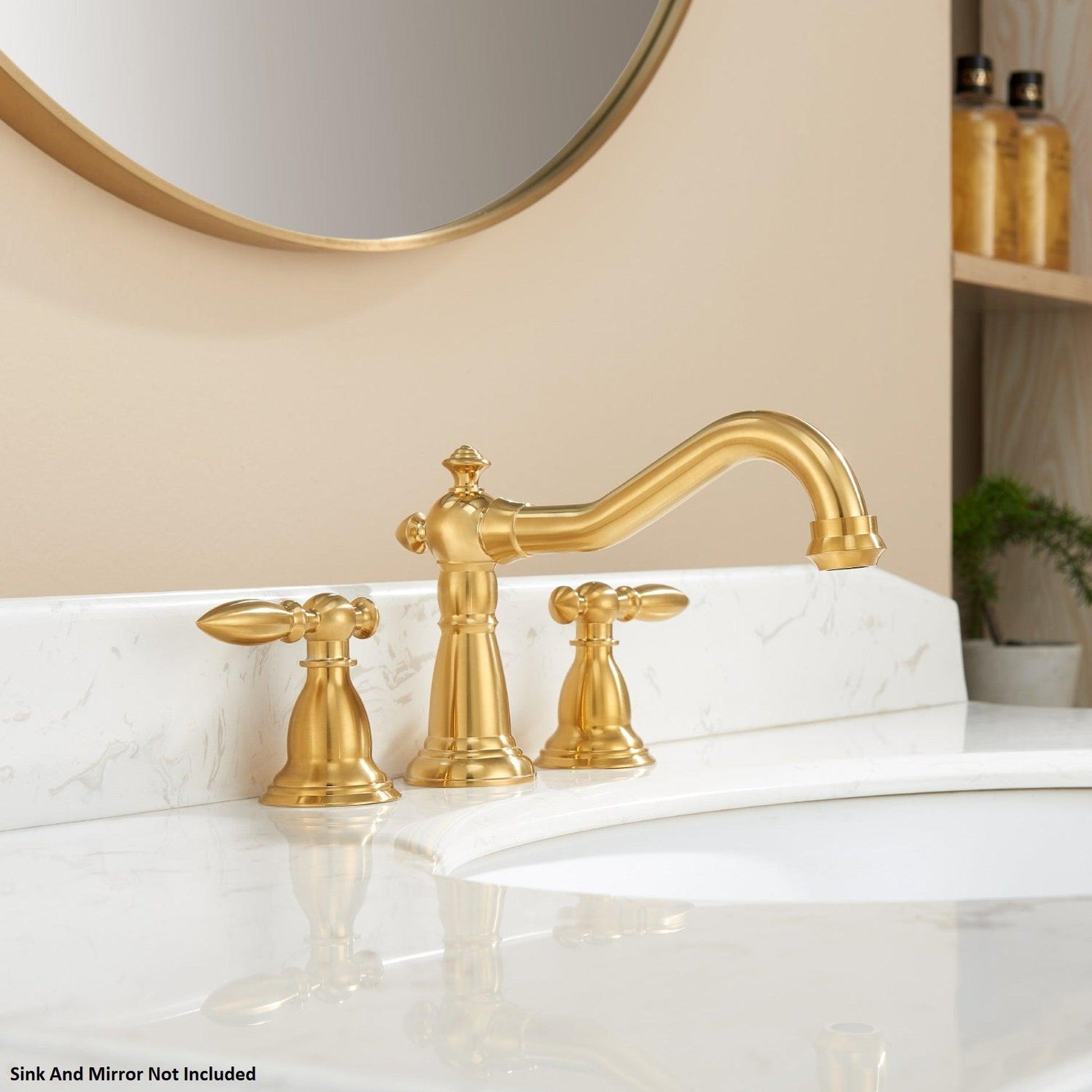 Vinnova Corella 6" Two Hole Brushed Gold 8" Widespread Low Arc Bathroom Sink Faucet