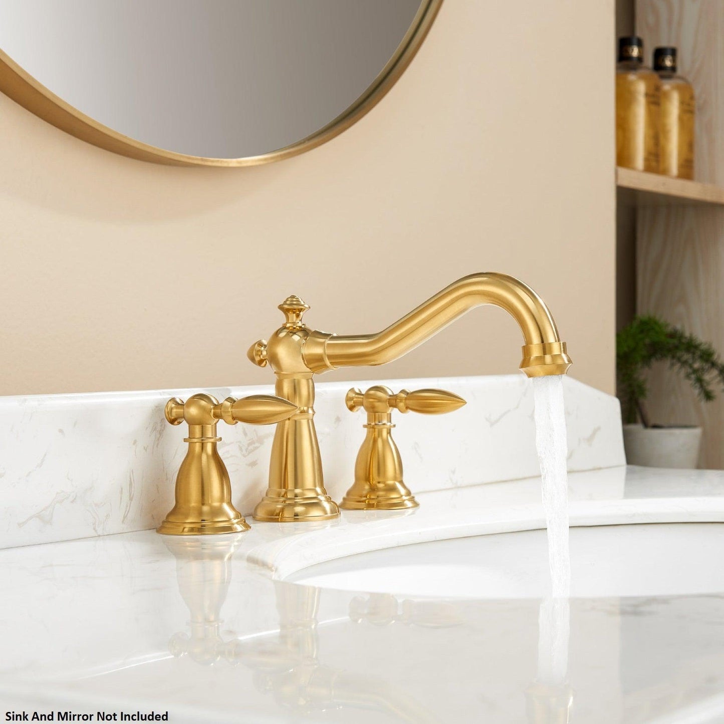 Vinnova Corella 6" Two Hole Brushed Gold 8" Widespread Low Arc Bathroom Sink Faucet