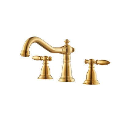 Vinnova Corella 6" Two Hole Brushed Gold 8" Widespread Low Arc Bathroom Sink Faucet