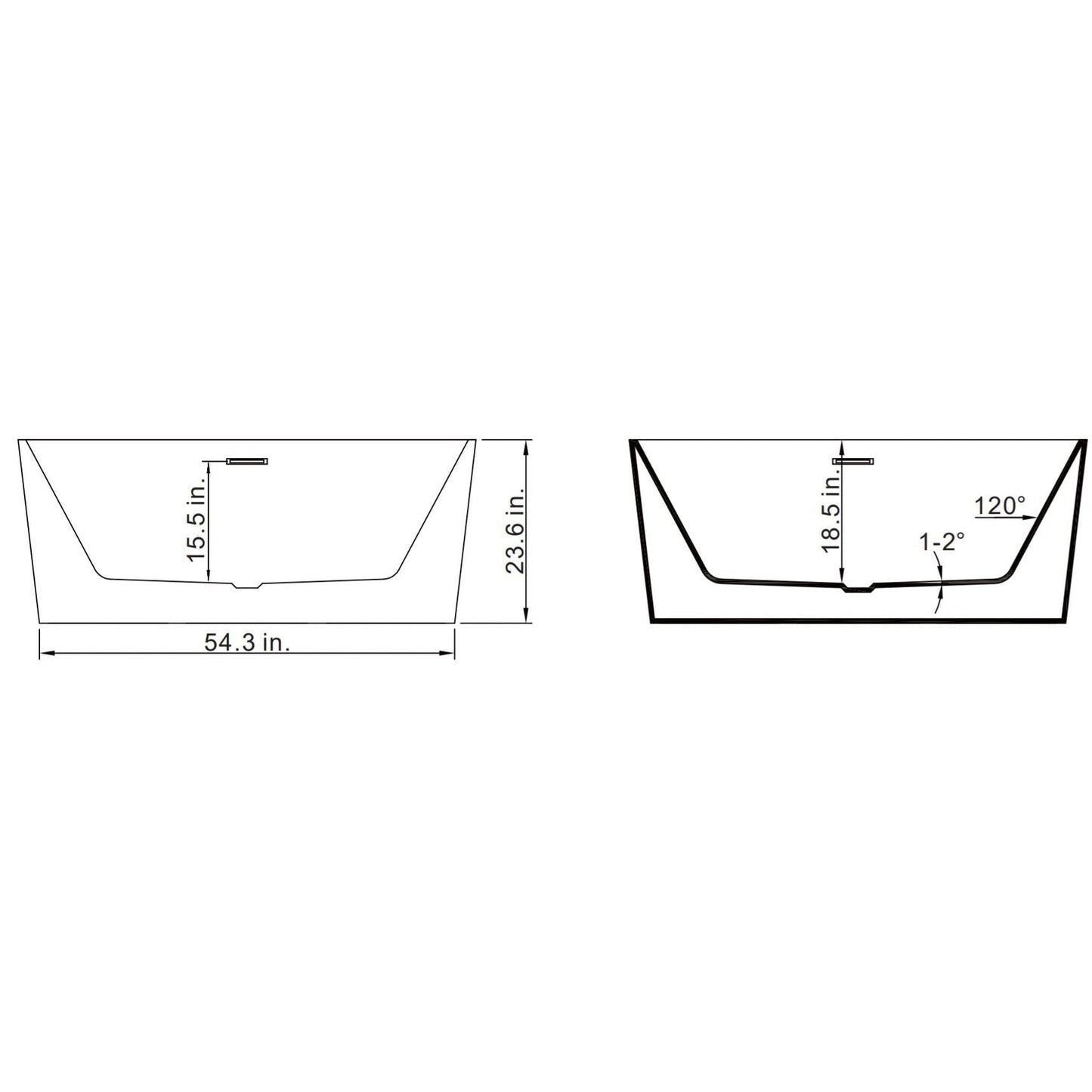 Vinnova Dashiel 59" x 32" White Rectangular Freestanding Soaking Acrylic Bathtub