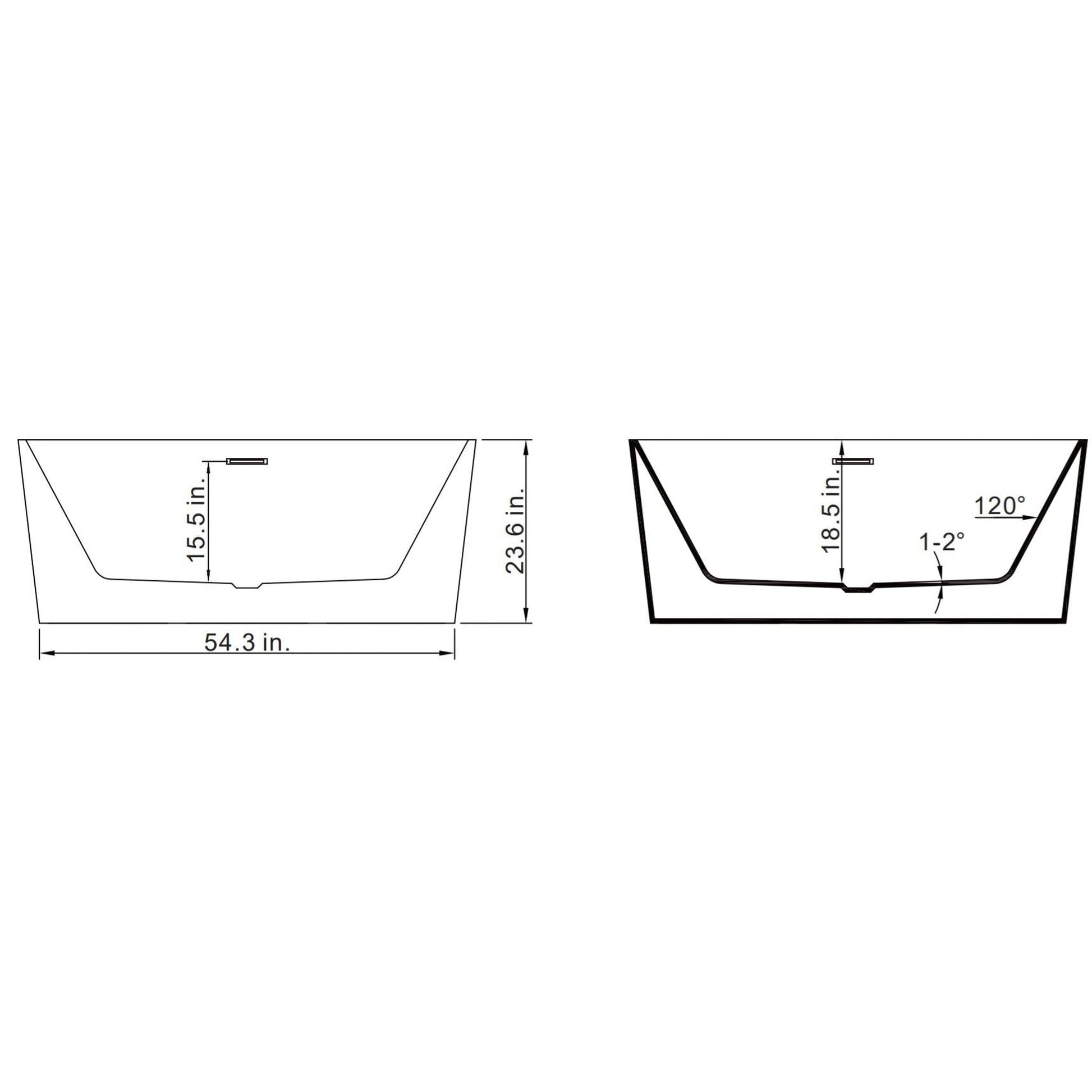 Vinnova Dashiel 59" x 32" White Rectangular Freestanding Soaking Acrylic Bathtub