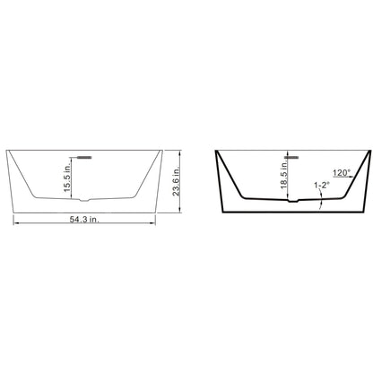 Vinnova Dashiel 59" x 32" White Rectangular Freestanding Soaking Acrylic Bathtub