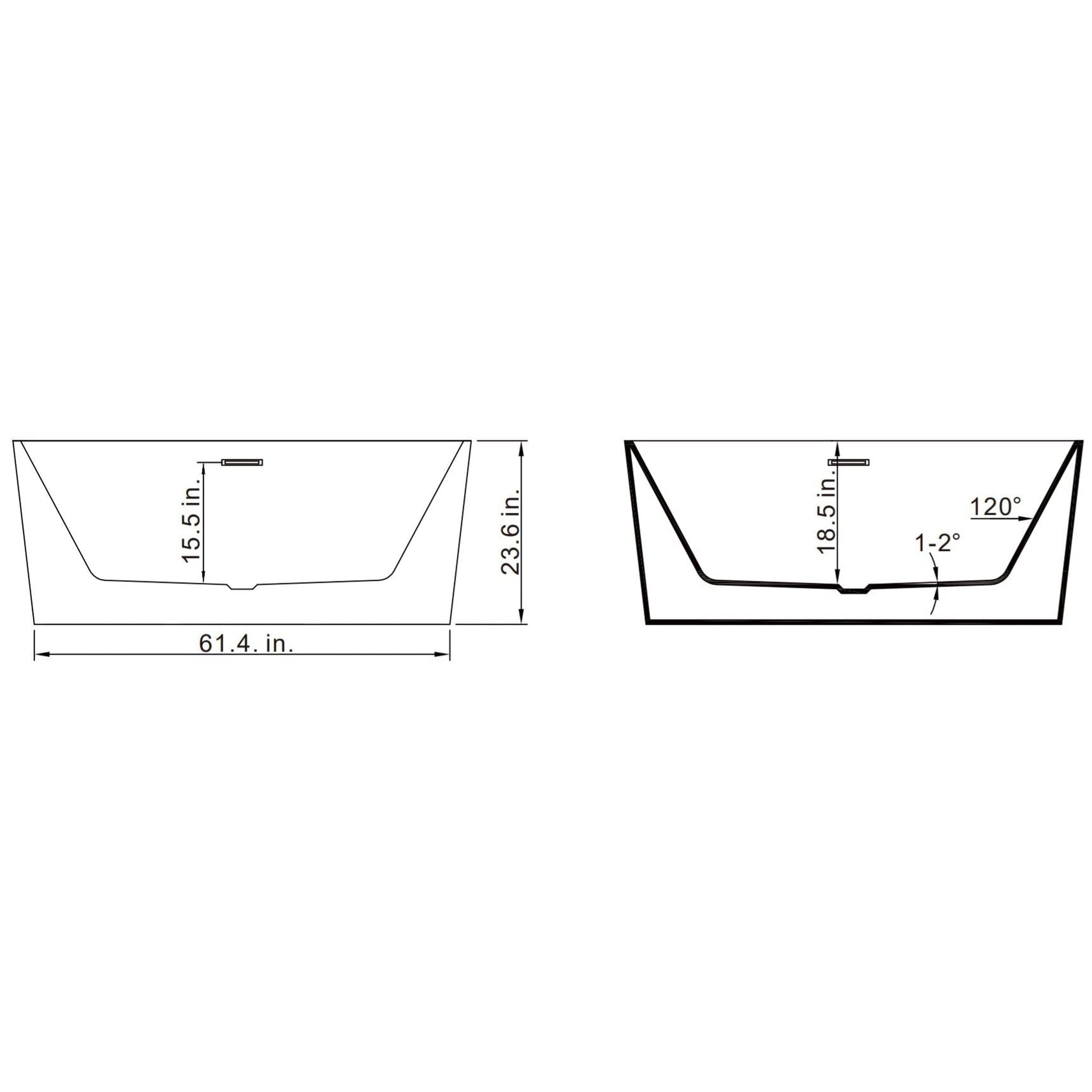 Vinnova Dashiel 67" x 32" White Rectangular Freestanding Soaking Acrylic Bathtub