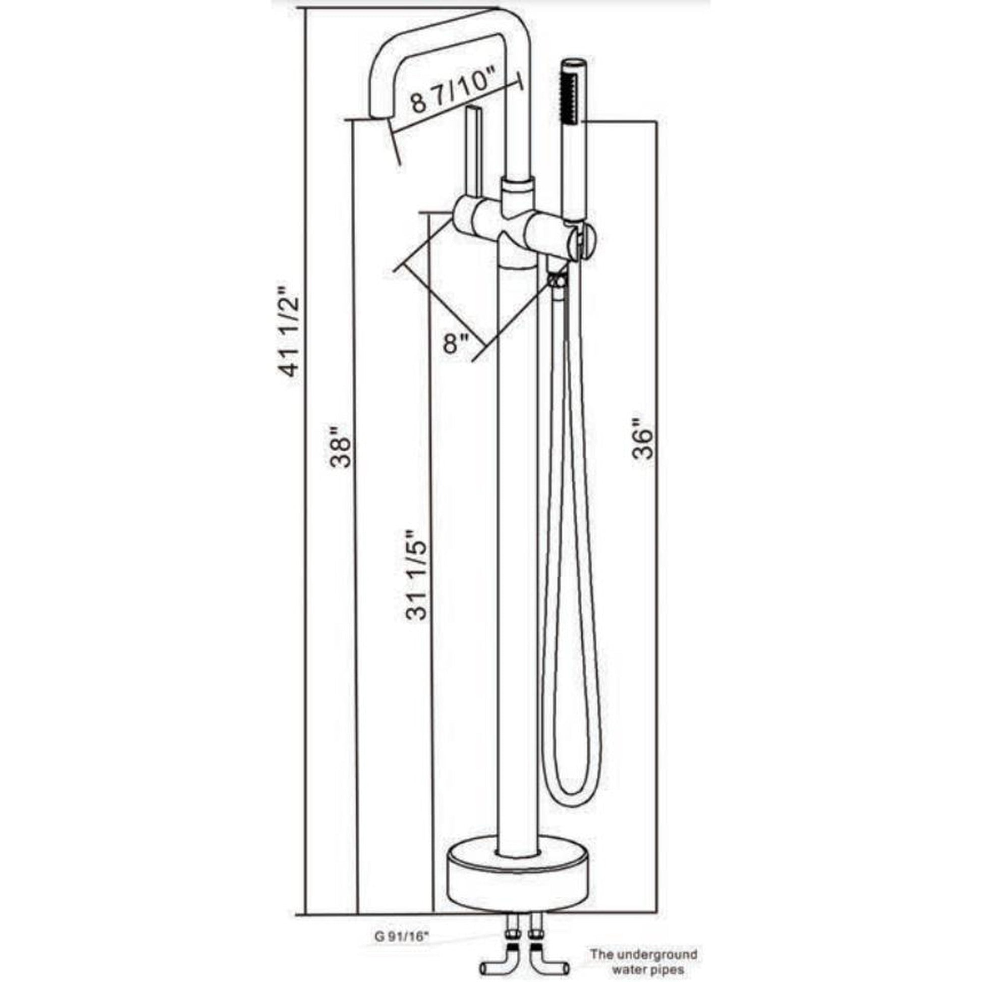 Vinnova Delara 42" Single Hole Brushed Gold Freestanding Tub Filler Faucet With Hand Shower