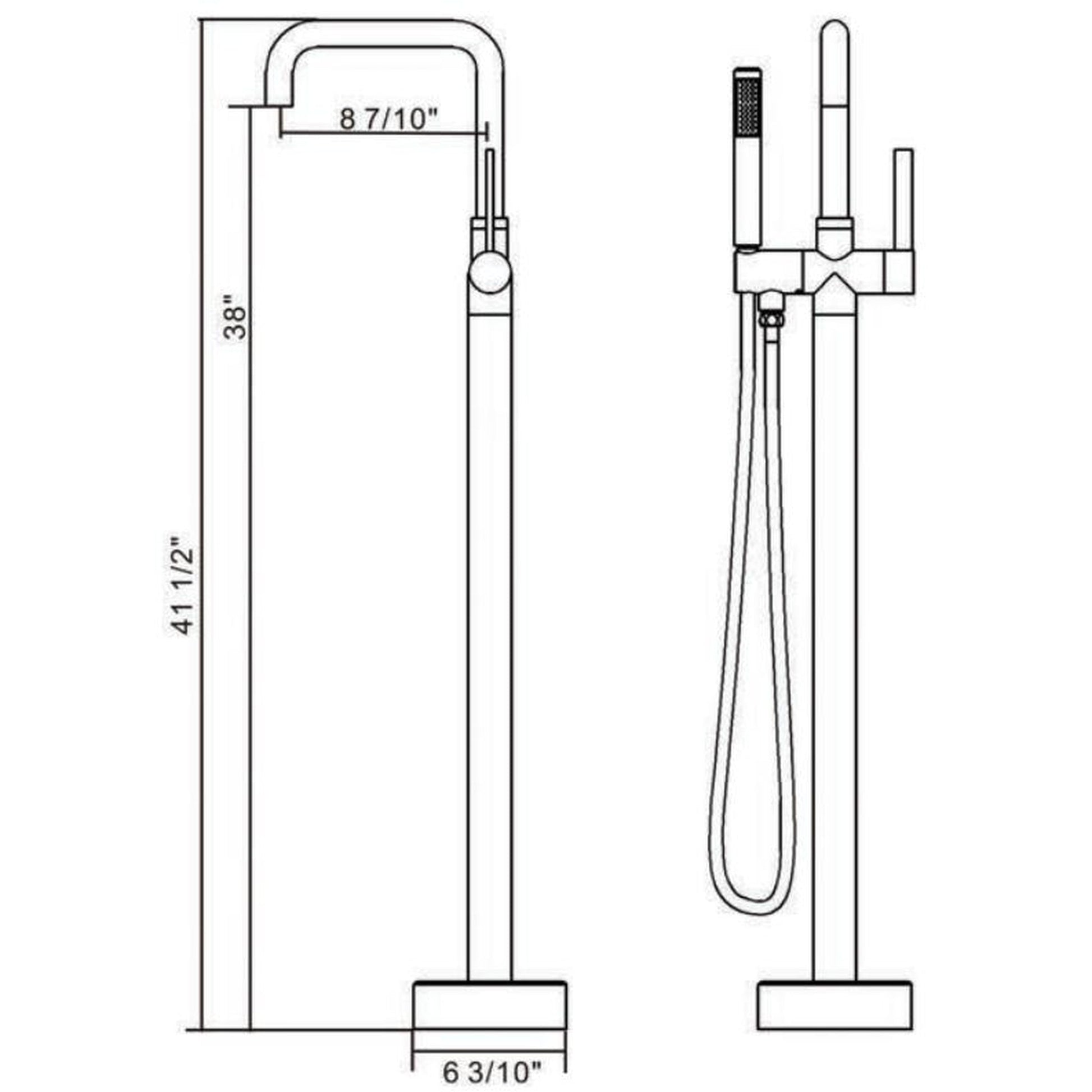 Vinnova Delara 42" Single Hole Brushed Gold Freestanding Tub Filler Faucet With Hand Shower