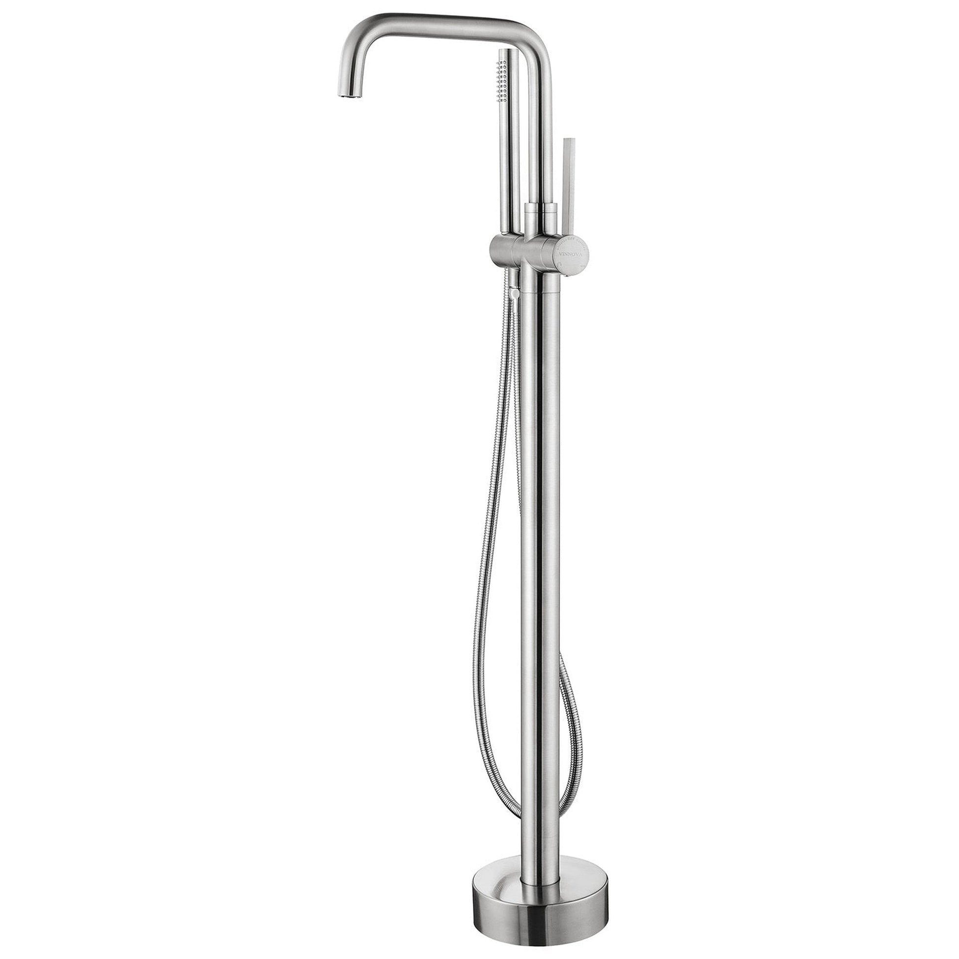 Vinnova Delara 42" Single Hole Brushed Nickel Freestanding Tub Filler Faucet With Hand Shower