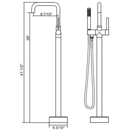 Vinnova Delara 42" Single Hole Brushed Nickel Freestanding Tub Filler Faucet With Hand Shower