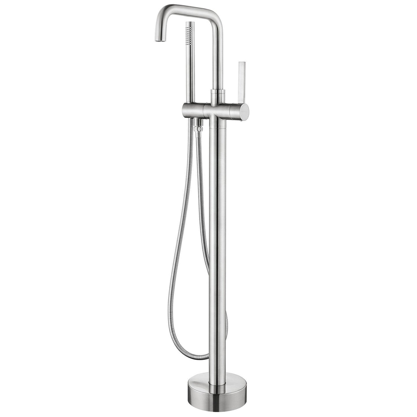 Vinnova Delara 42" Single Hole Brushed Nickel Freestanding Tub Filler Faucet With Hand Shower