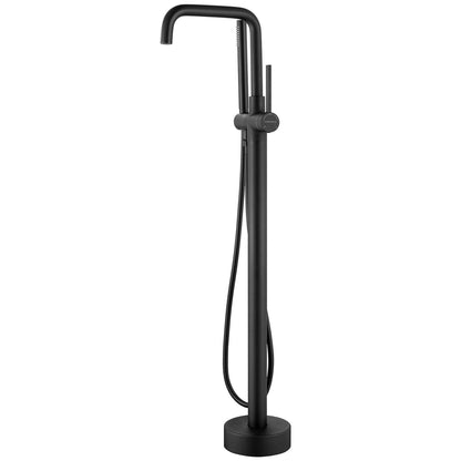 Vinnova Delara 42" Single Hole Matte Black Freestanding Tub Filler Faucet With Hand Shower