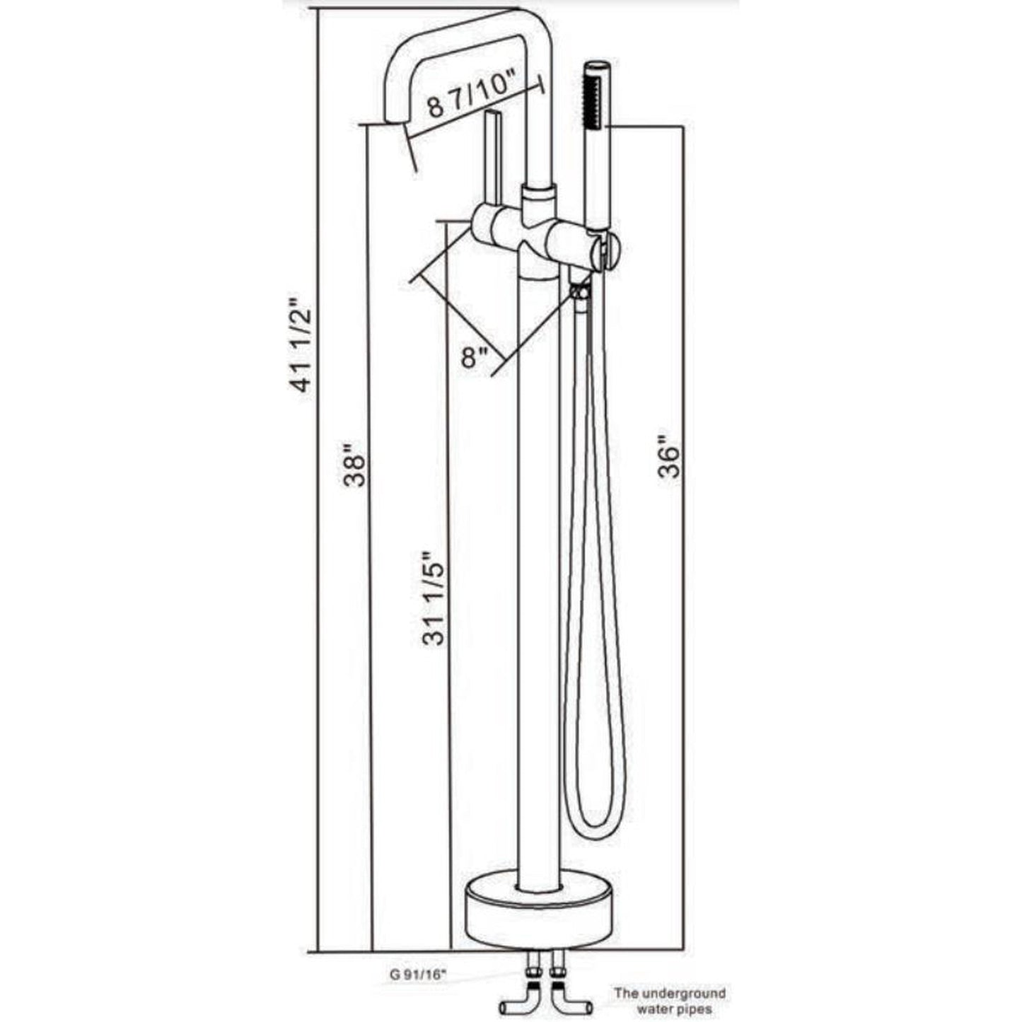 Vinnova Delara 42" Single Hole Matte Black Freestanding Tub Filler Faucet With Hand Shower