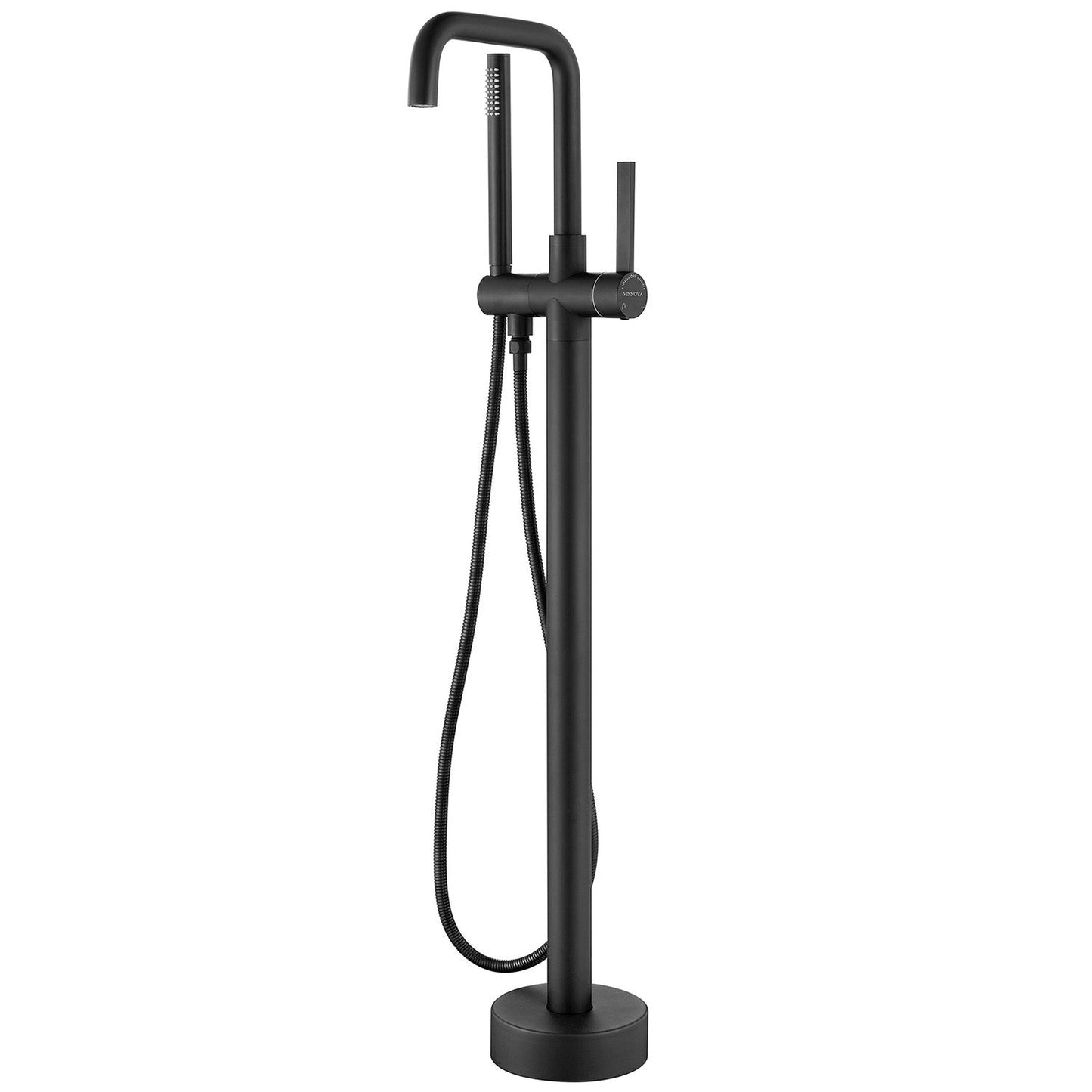 Vinnova Delara 42" Single Hole Matte Black Freestanding Tub Filler Faucet With Hand Shower