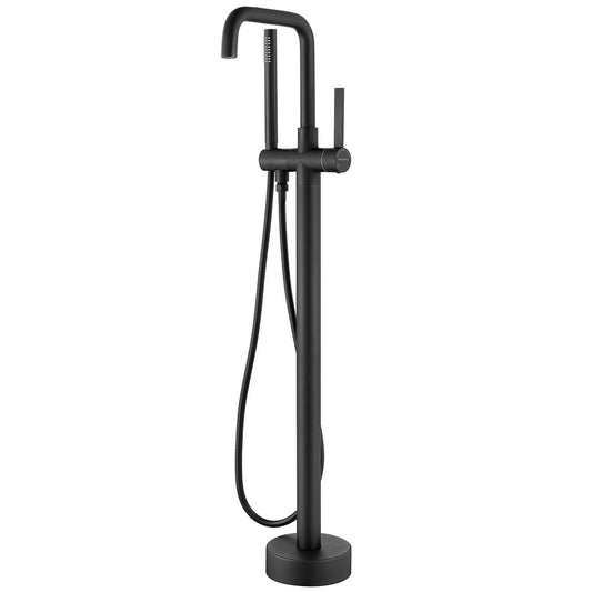 Vinnova Delara 42" Single Hole Matte Black Freestanding Tub Filler Faucet With Hand Shower