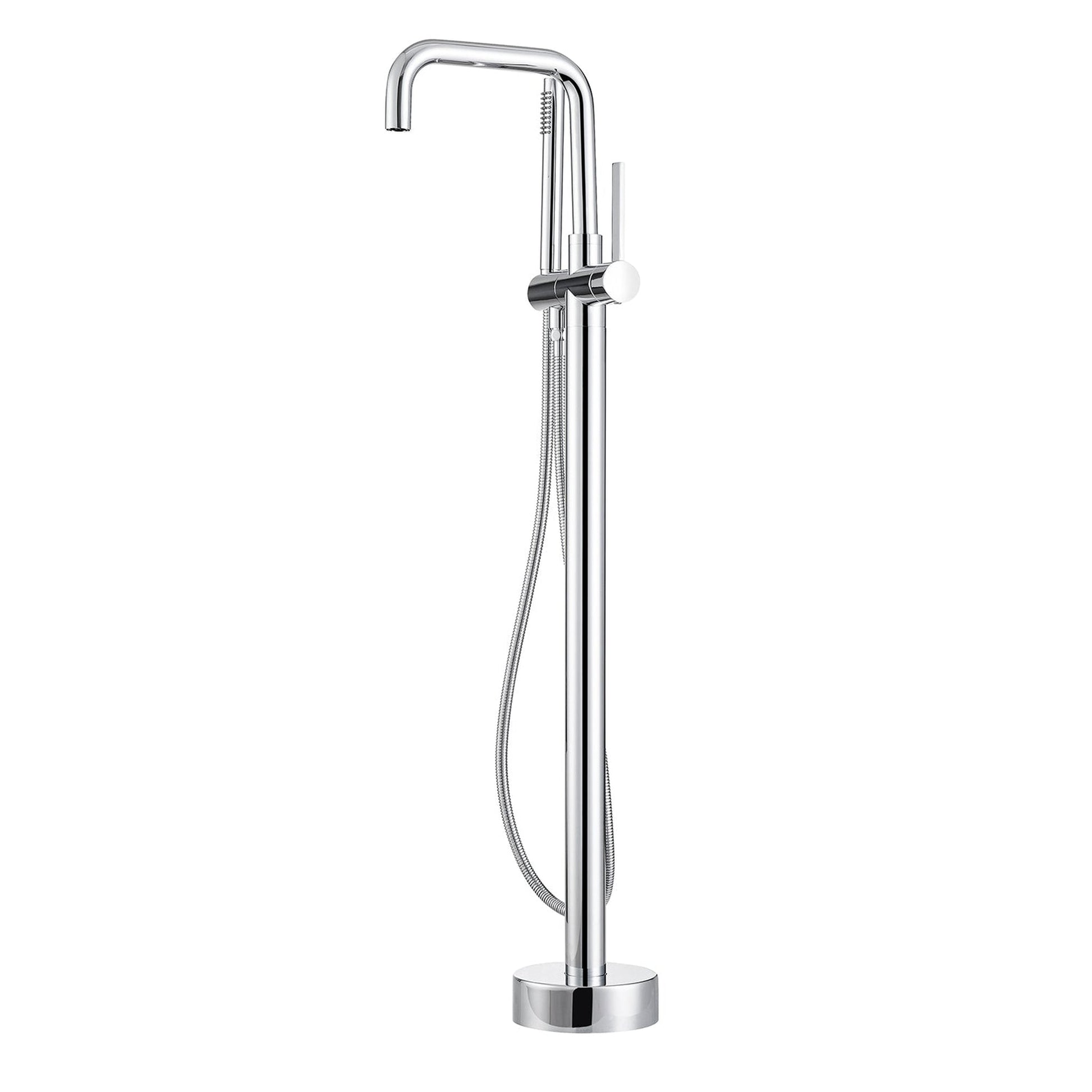 Vinnova Delara 42" Single Hole Polished Chrome Freestanding Tub Filler Faucet With Hand Shower