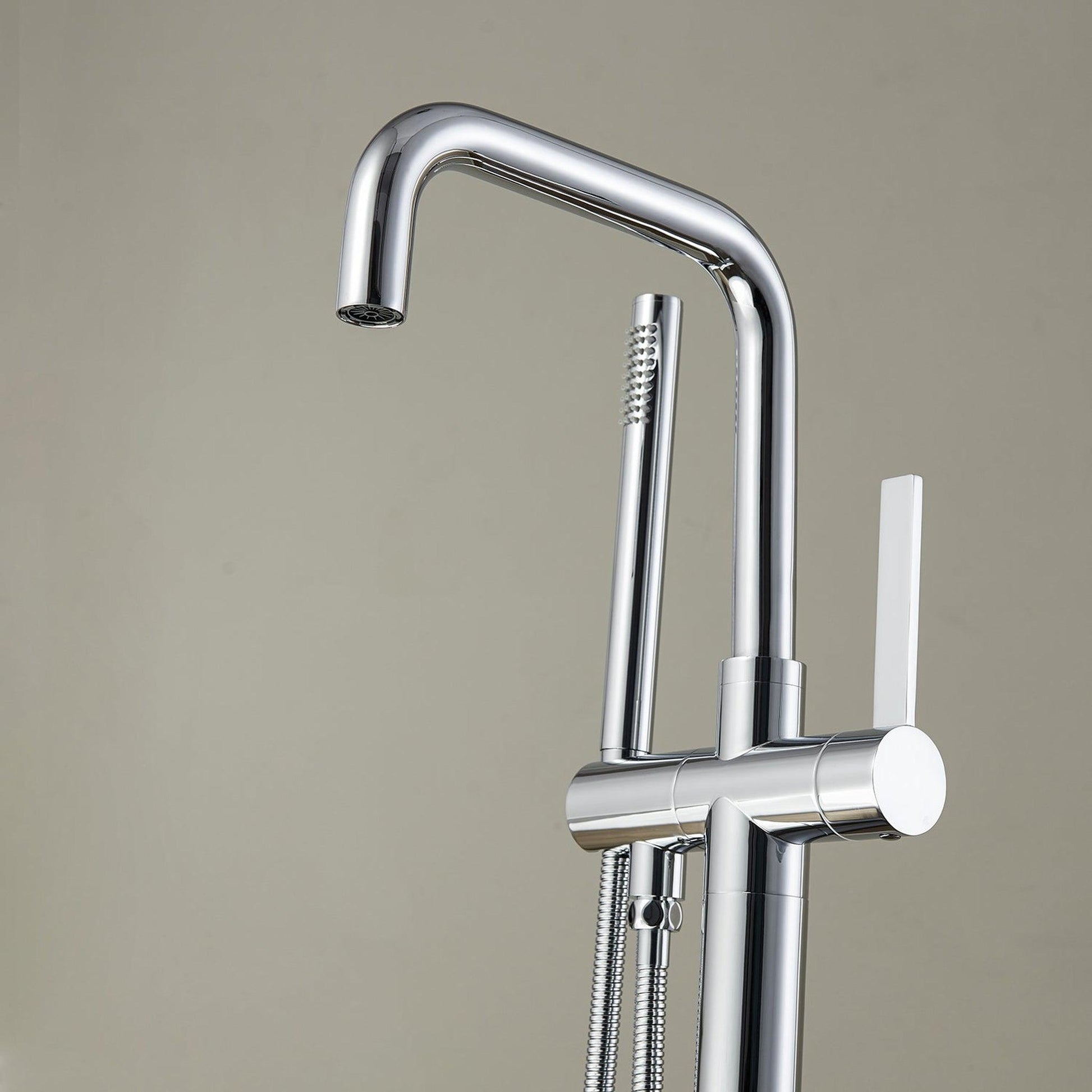 Vinnova Delara 42" Single Hole Polished Chrome Freestanding Tub Filler Faucet With Hand Shower