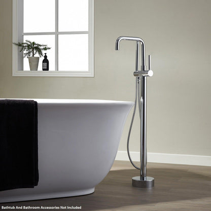 Vinnova Delara 42" Single Hole Polished Chrome Freestanding Tub Filler Faucet With Hand Shower