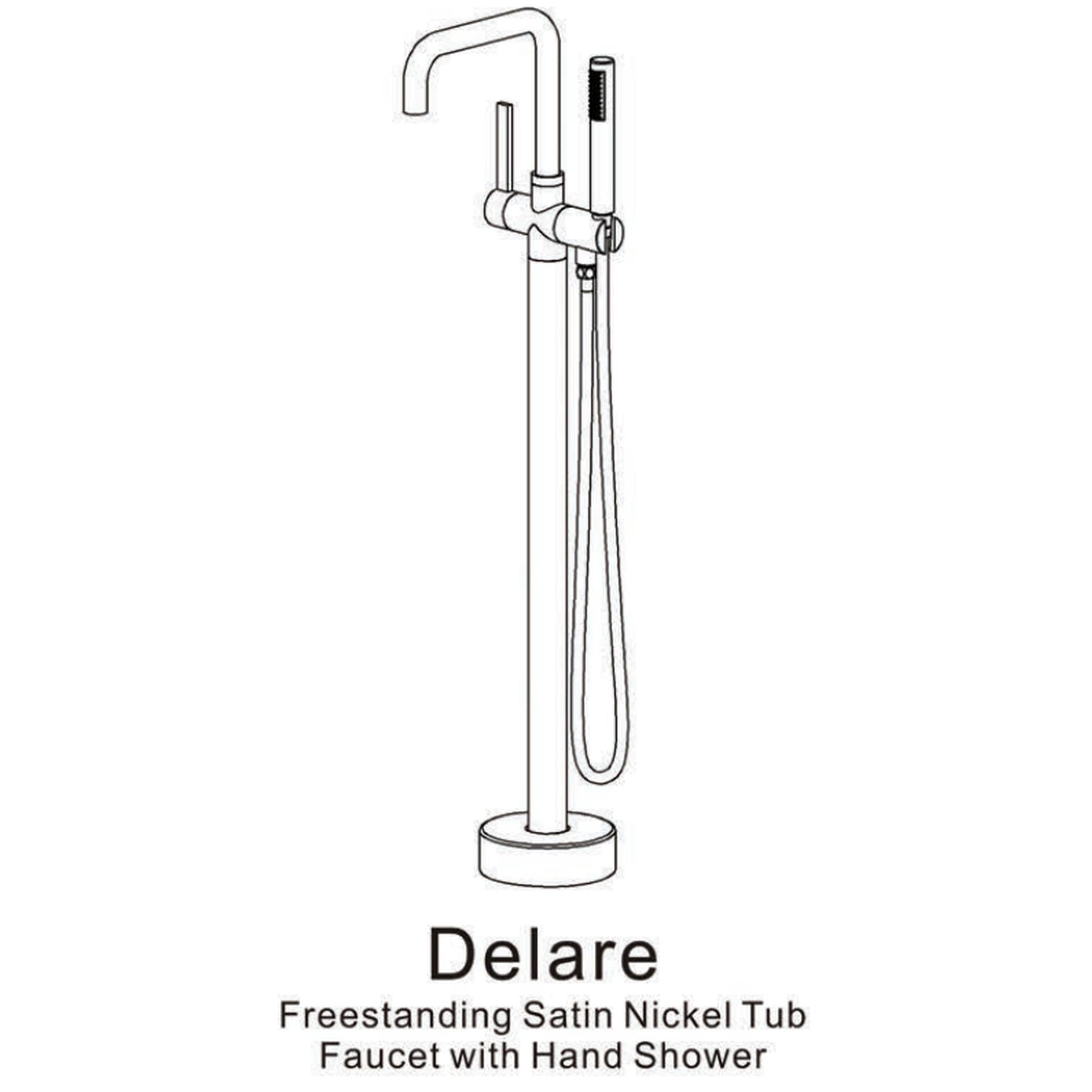 Vinnova Delara 42" Single Hole Polished Chrome Freestanding Tub Filler Faucet With Hand Shower