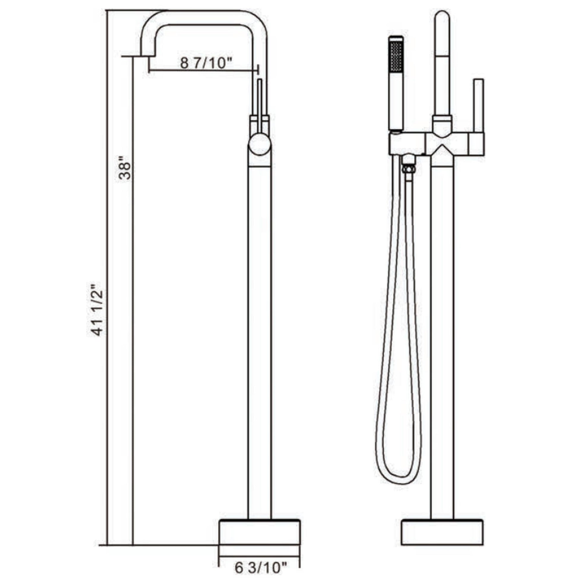 Vinnova Delara 42" Single Hole Polished Chrome Freestanding Tub Filler Faucet With Hand Shower