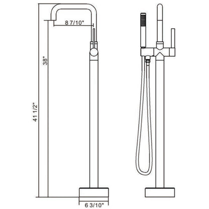 Vinnova Delara 42" Single Hole Polished Chrome Freestanding Tub Filler Faucet With Hand Shower